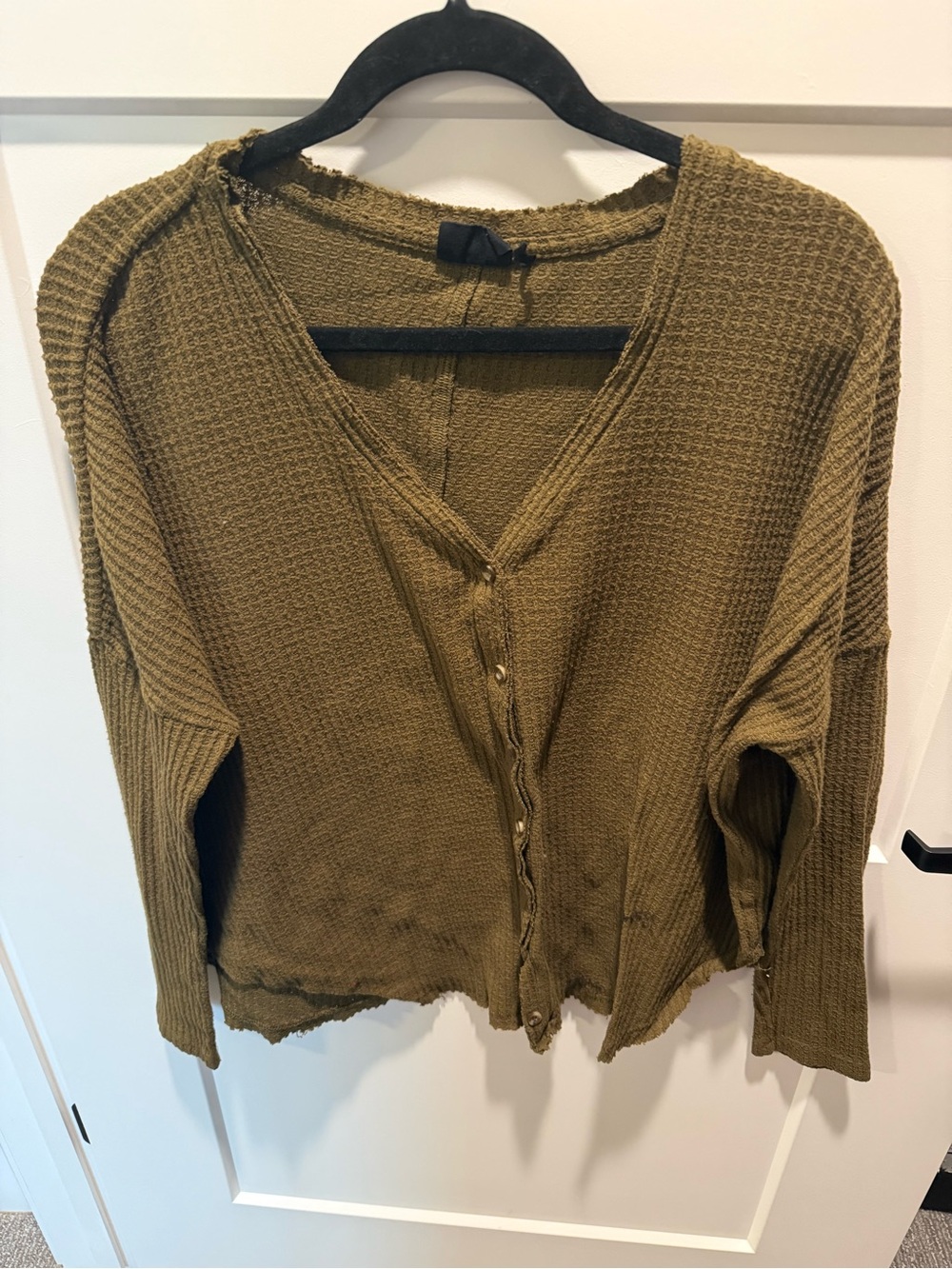 Out From Under Urban Outfitters Olive Waffle Knit Thermal Henley Top Size M